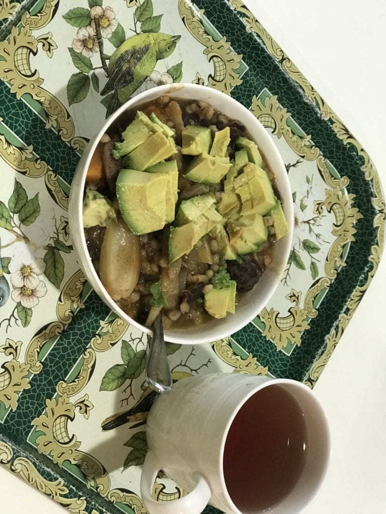 beans and barley with avocado, fennel, and roasted butternut.